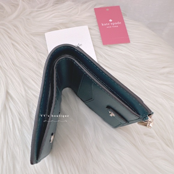 NWT Kate Spade Staci Colorblock Small L-zip Bifold Wallet Teal Green WLR00121 - Picture 7 of 8